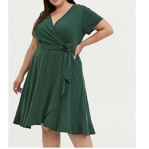 Torrid Green Jersey Ruffle Mini Wrap Dress 1X